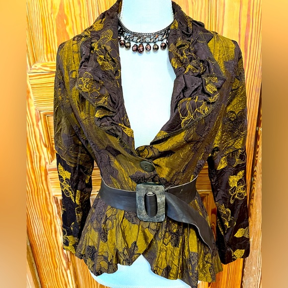 Brocade Designer Evening Jacket with Pirate Peplum - Picture 1 of 9